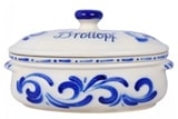 Westerwälder Brottopf in Keramik mit Salzglasur oval groß Dekor blau