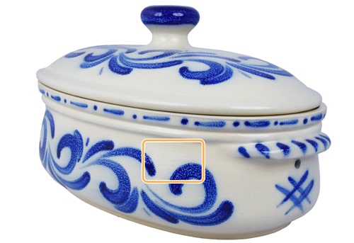 Großer ovaler Brottopf aus Keramik blau bemalt