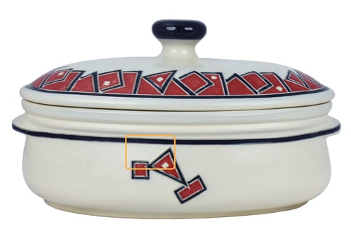 Großer ovaler Brottopf aus Keramik rot und schwarz bemalt