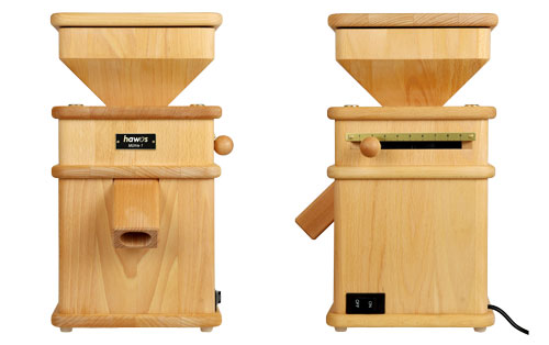 Elektrische Getreidemühle Mühle 1 von hawos frontal und seitlich