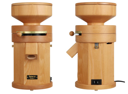 Elektrische Getreidemühle Oktagon 1 von hawos frontal und seitlich