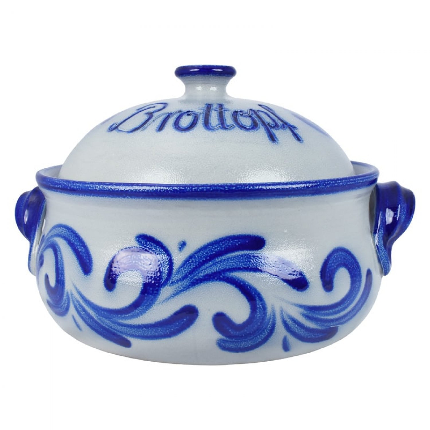 Bild zu Brottopf Keramik rund Dekor blau