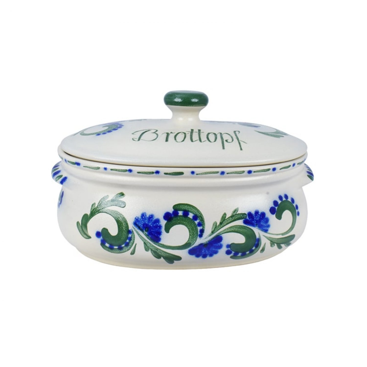 Bild zu Brottopf Keramik oval klein Dekor grün-blau