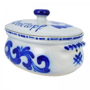 Bild 2 zu Artikel Brottopf Keramik oval klein Dekor blau 