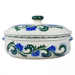 Bild 1 zu Artikel Brottopf Keramik oval groß Dekor grün-blau 