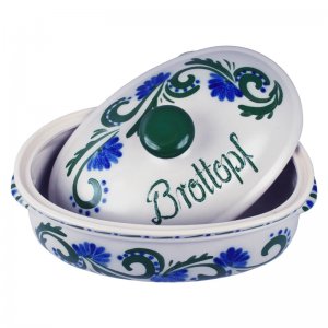 Bild 4 zu Artikel Brottopf Keramik oval groß Dekor grün-blau 