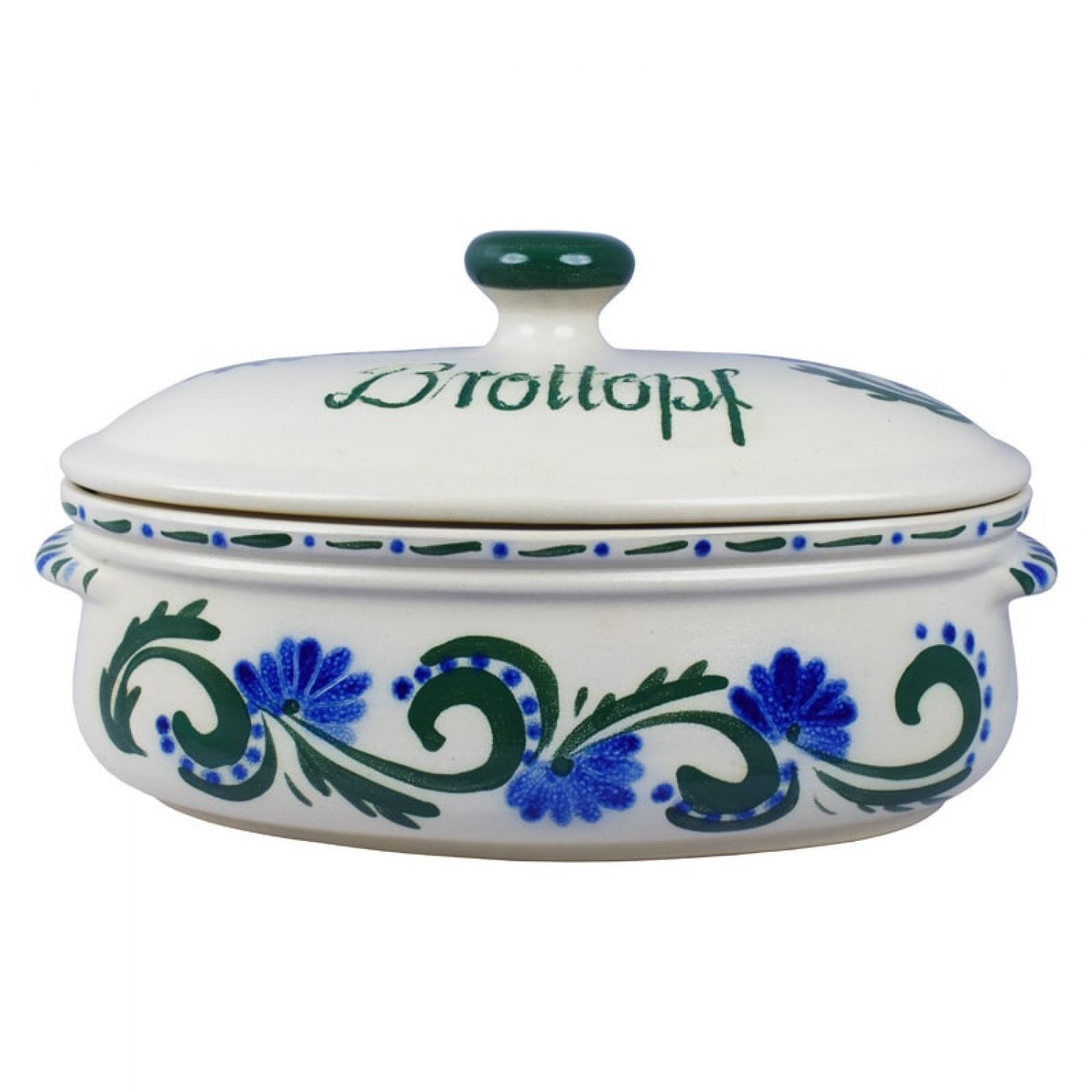Bild zu Brottopf Keramik oval groß Dekor grün-blau