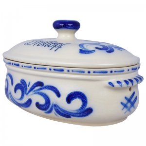 Bild 1 zu Artikel Brottopf Keramik oval groß Dekor blau 