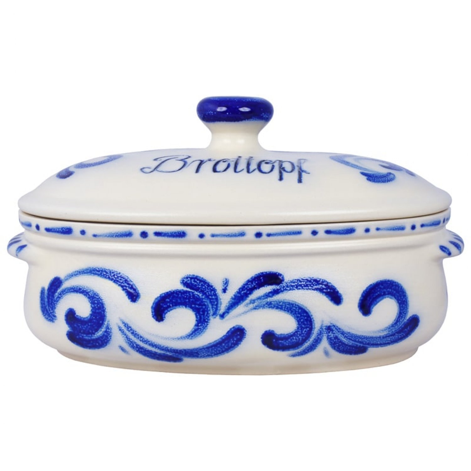Bild zu Brottopf Keramik oval groß Dekor blau